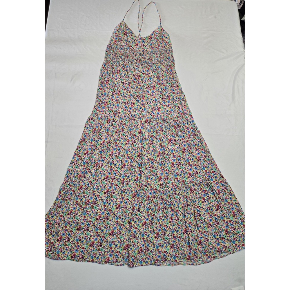 Zara Maxi Dress Open Back Multicolor Medium Smocked Flowy Floral Boho Wedding